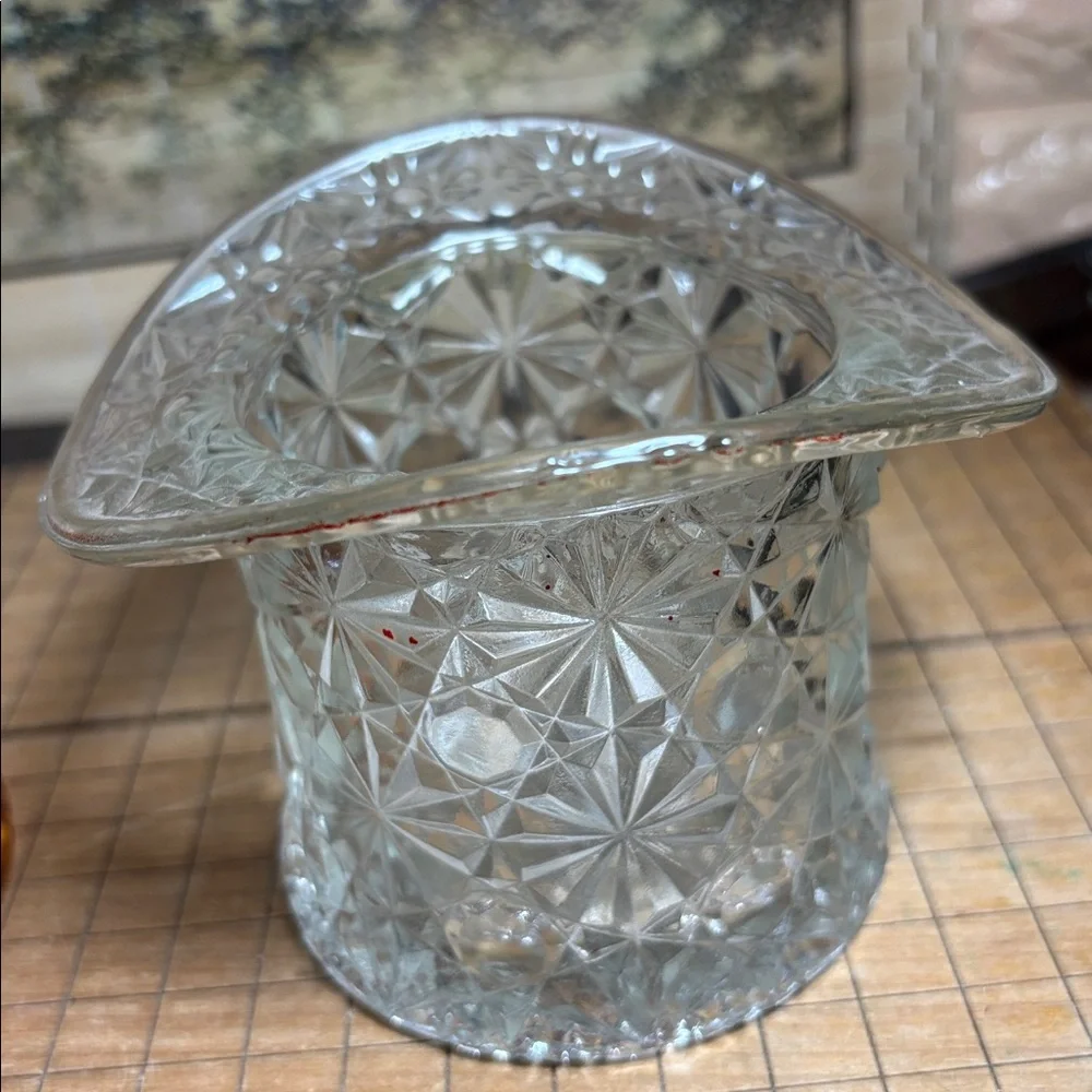 Large Clear and Small Topaz Fenton Hat Daisy Button Glass Vases